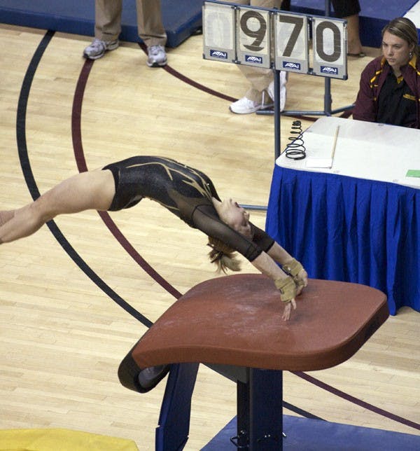 EVERYBODY'S ALL-AMERICAN: Junior Mary Atkinson earned All-American honors on vault at the NCAA Championships in Gainesville, Fla. over the weekend (Photo by Scott Stuk).