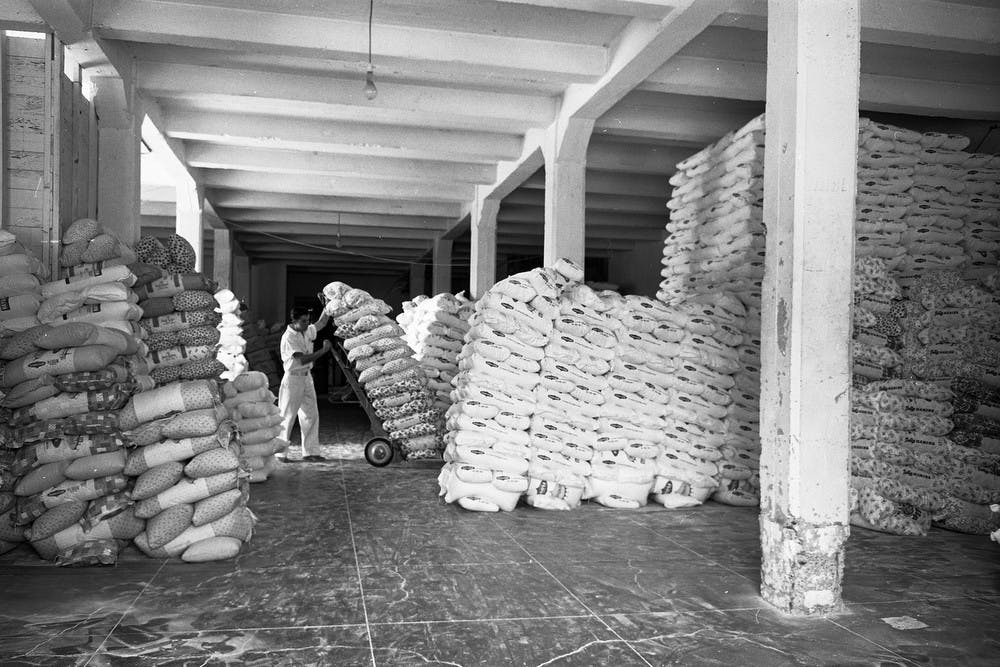 A worker moves flour inside Hayden Flour Mill in Tempe in 1962.
