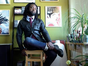 Marlon James poses for photo