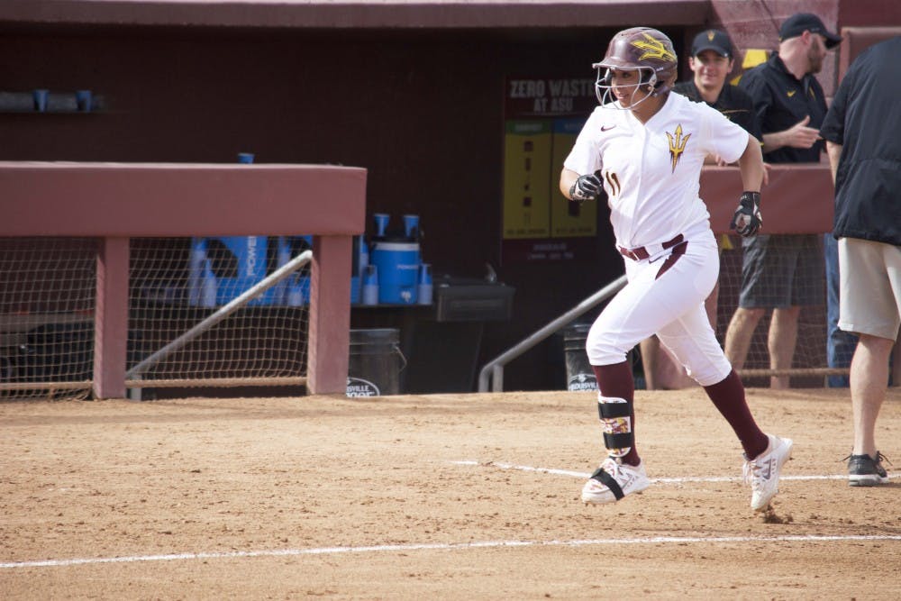 ASU sophomore Chelsea Gonzales runs the bases after hitting a home run against Michigan, Sunday March 1, 2015, at Farrington Stadium in Tempe. The Sun Devils lost to the Wolverines 6-2. (Krista Tillman/The State Press)