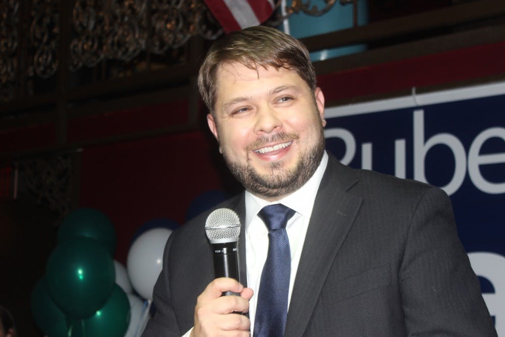 Ruben Gallego celebrates his win in the Democratic primary in the 7th Congressional District.