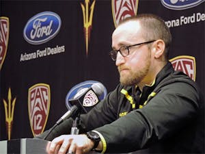 ASU hockey head coach Greg Powers speaks to the media during a press conference on Monday, Oct. 10, 2016 at Sun Devil Stadium in Tempe, Arizona.