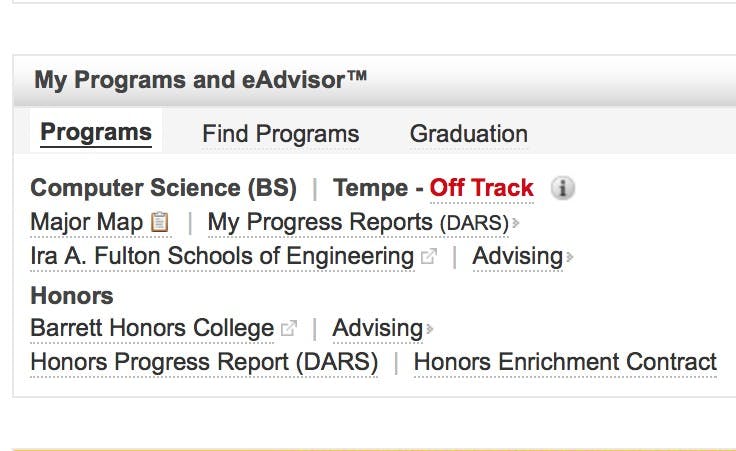 Screenshot of My ASU page taken on Tuesday, March 29, 2016.
