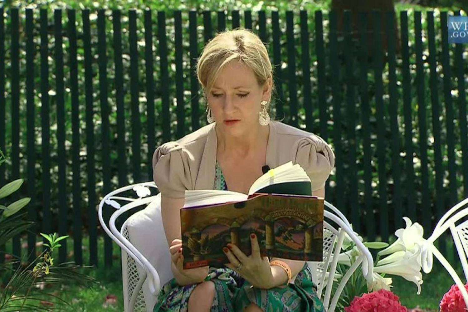 J.K. Rowling reads at The White House in 2010. (Photo courtesy Executive Office of the President via Wikimedia Commons)