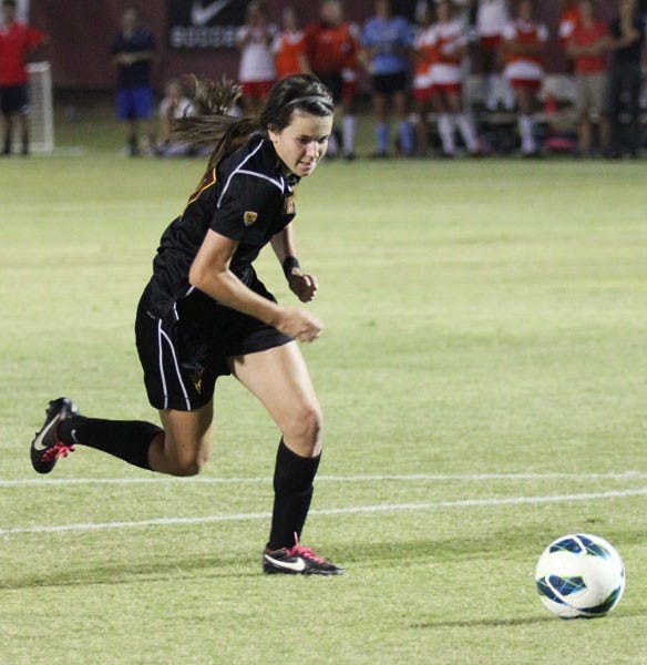 Freshman forward Cali Farquharson follows the ball during the Sun Devils’ 4-1 win over Utah on Oct. 25. (Photo by Kyle Newman)