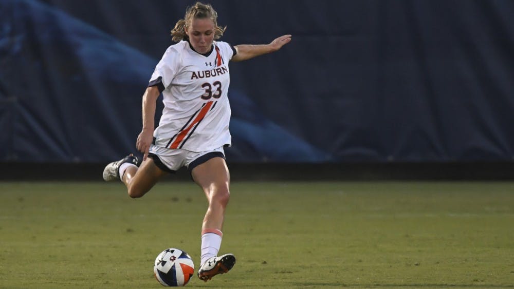 Caroline Bado kicks vs South Alabama on Friday, August 18, 2017 in Auburn, Ala.