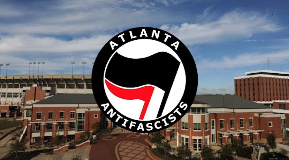 Atlanta ANTIFA logo over Auburn