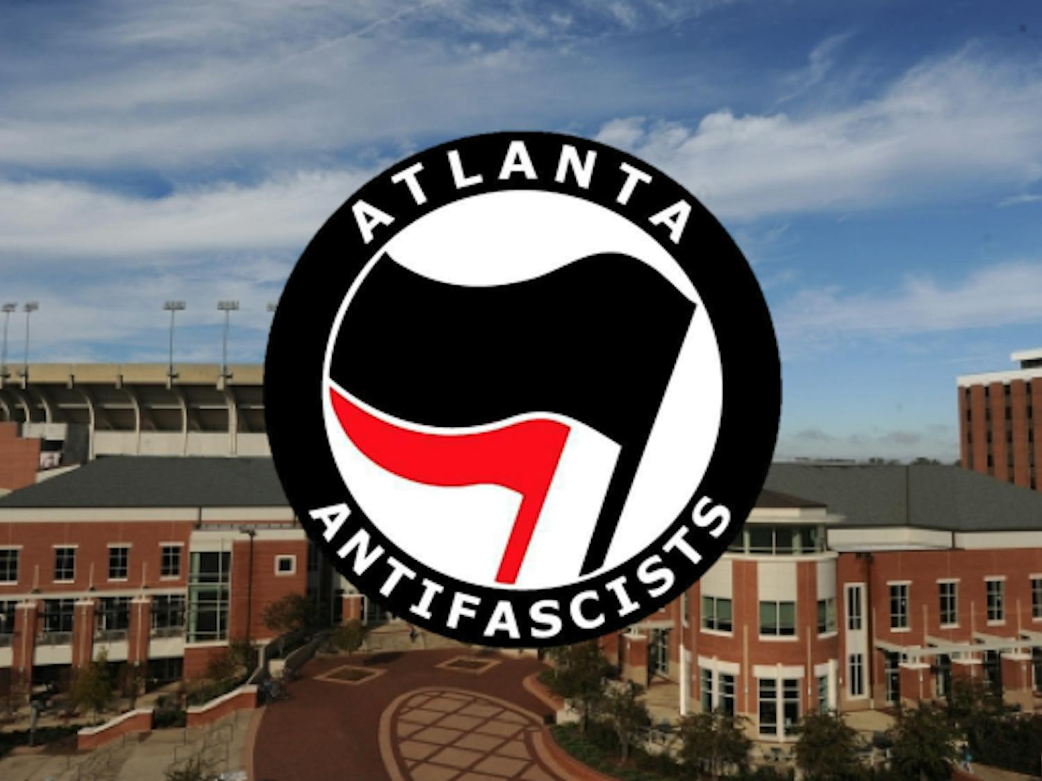 Atlanta ANTIFA logo over Auburn
