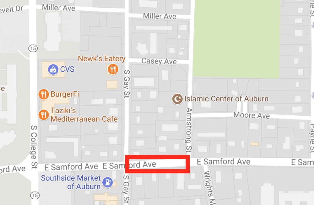 Map of maintenance location on Samford avenue