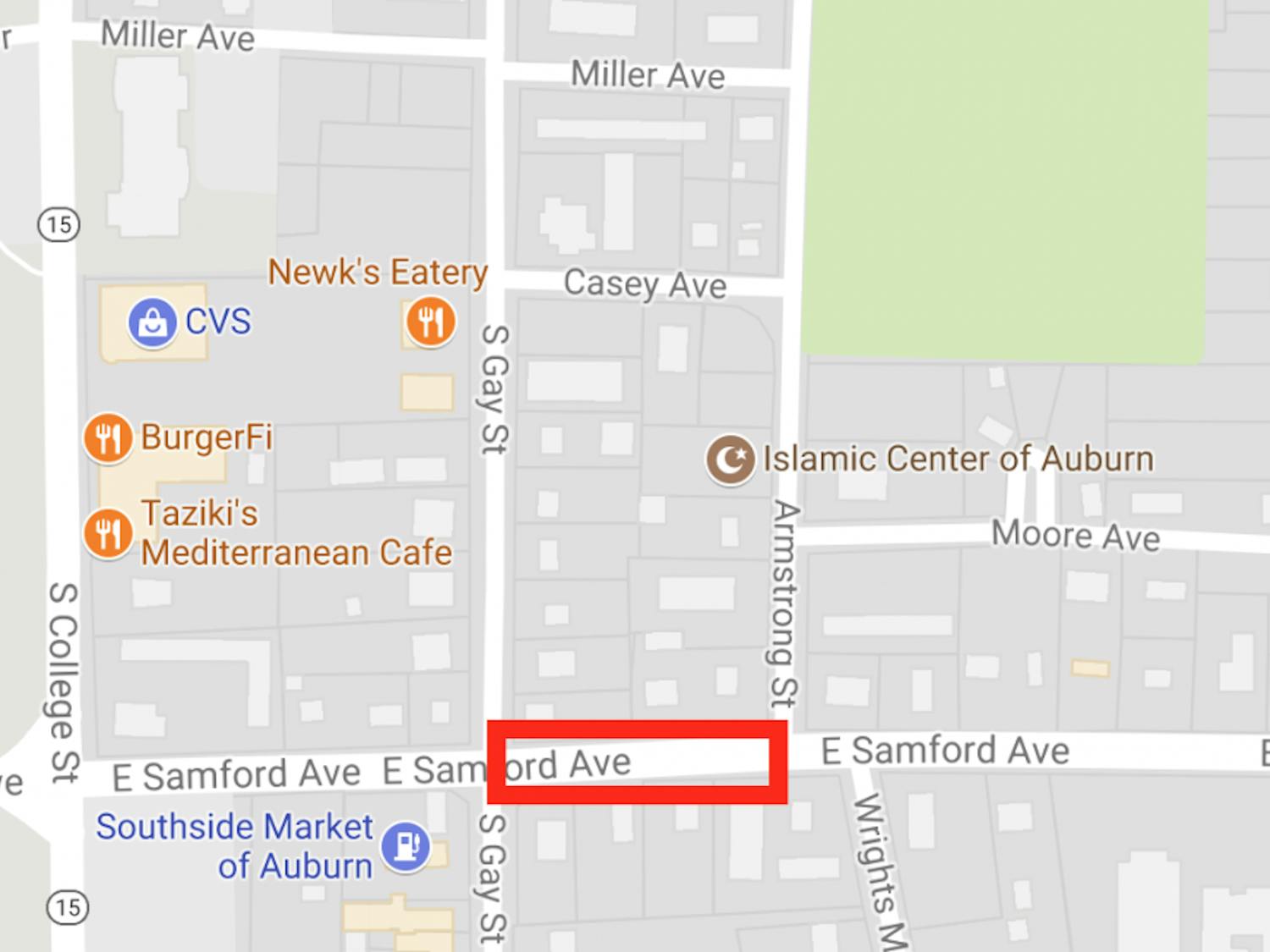 Map of maintenance location on Samford avenue