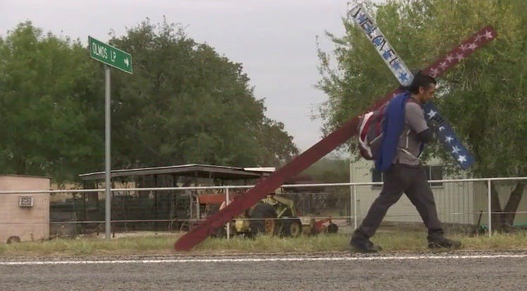 Man carries cross 40 miles across Texas​.