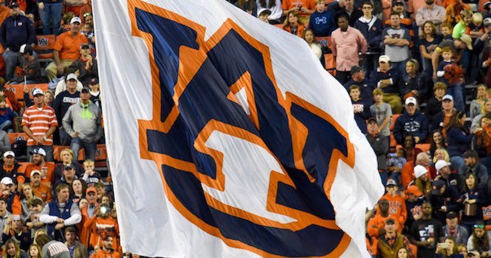 Auburn "Touchdown flag flying in front of fans