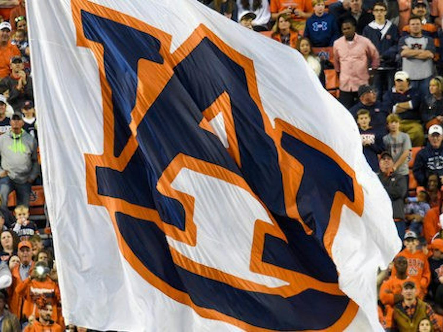 Auburn "Touchdown flag flying in front of fans