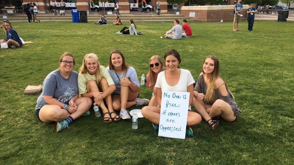 ​Students at peaceful protest on AU green space. 