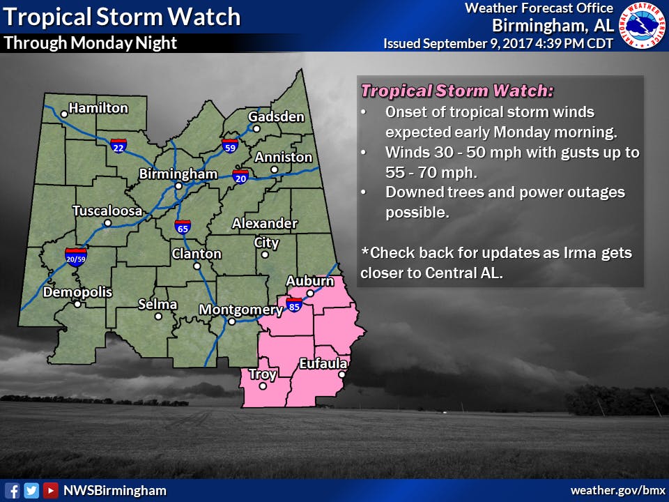 Auburn under Tropical Storm Watch