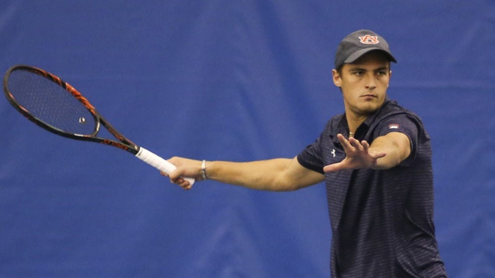 Brandon Laubser Men's Tennis vs South Alabama on Friday, Feb. 9, 2018 in Auburn, Ala.