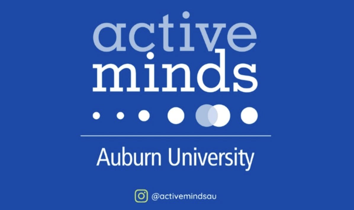 Blue Background with the words Active Minds at Auburn University