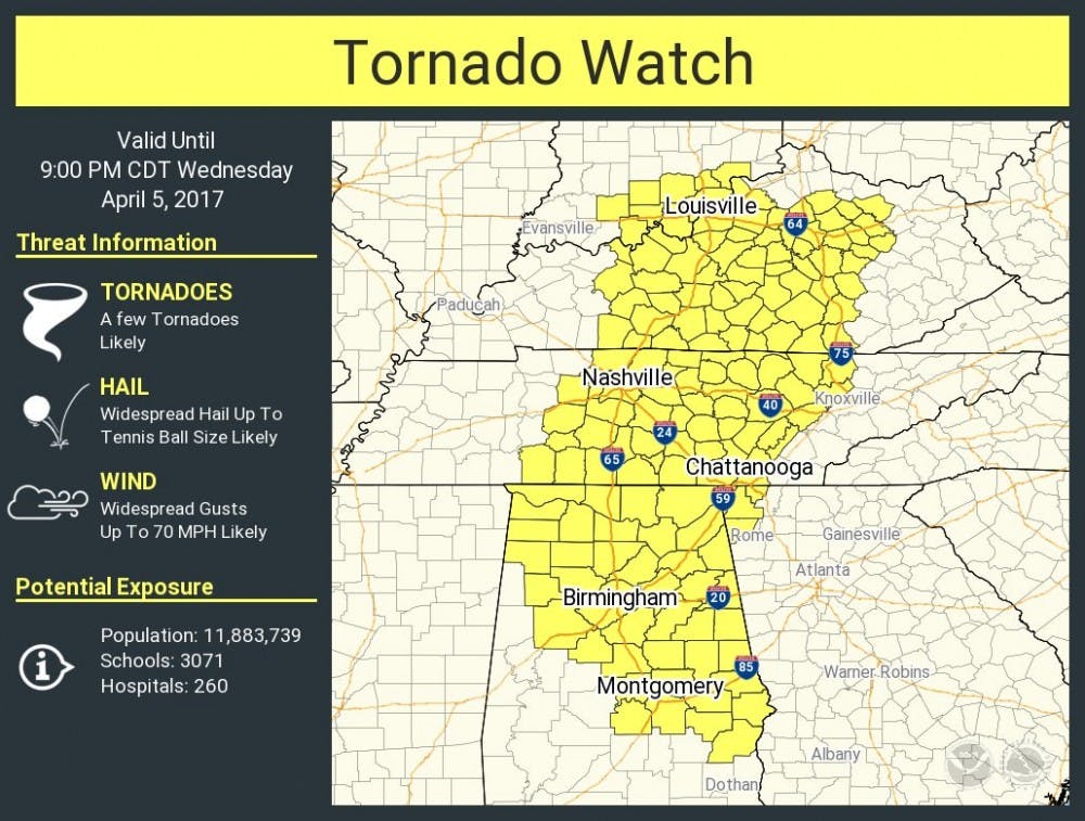April 5 Tornado watch county map