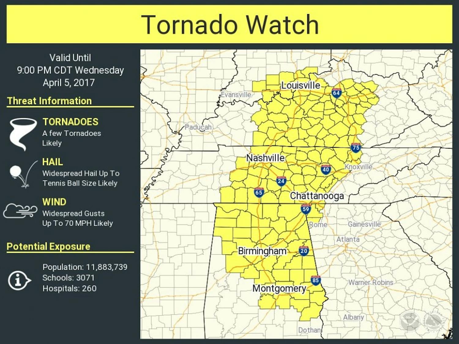 April 5 Tornado watch county map