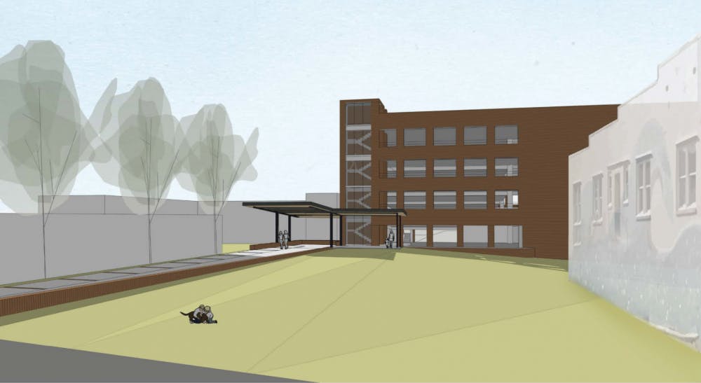 View of purposed parking deck from College Street