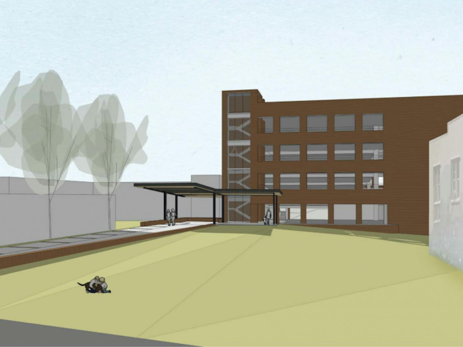 View of purposed parking deck from College Street