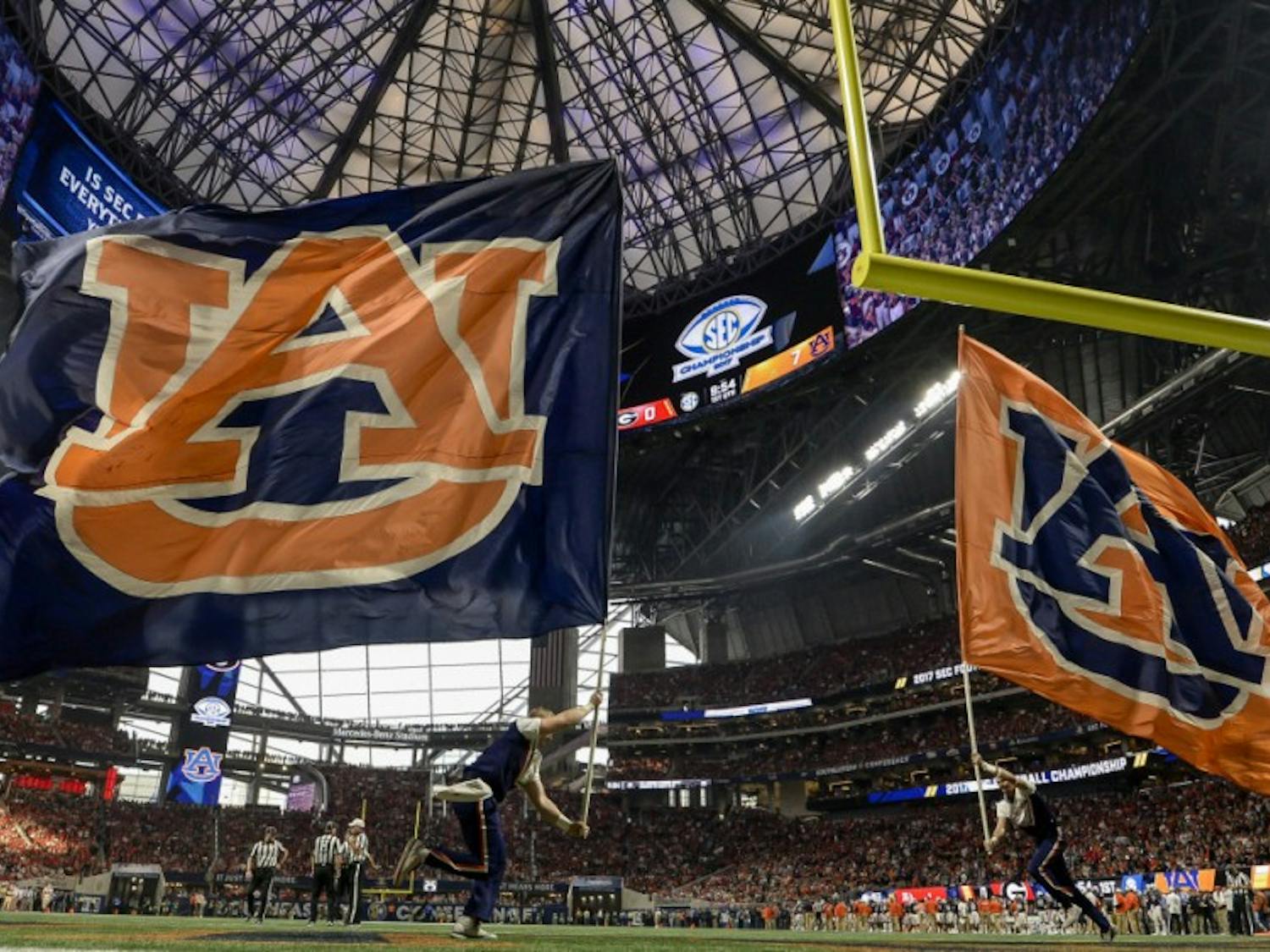 Flags Auburn football vs Georgia during the SEC Championship on Saturday, December 2, 2017 in Atlanta, Ga.