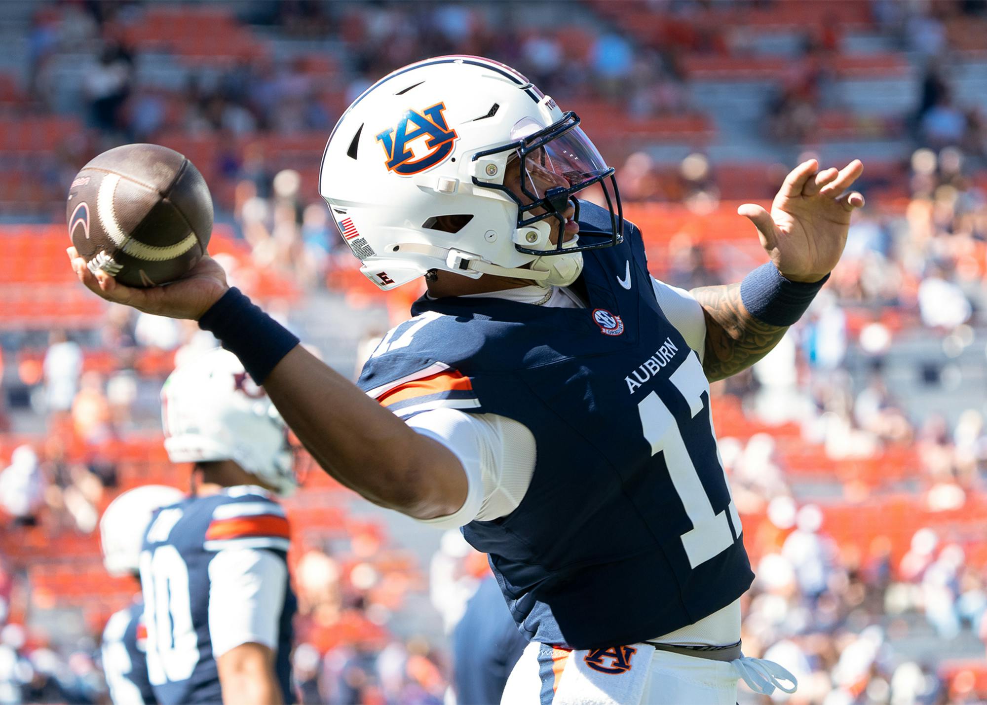 Auburn quarterback Byrum Brown prepares to throw the football during Auburn’s game against Vanderbilt at Jordan-Hare Stadium.