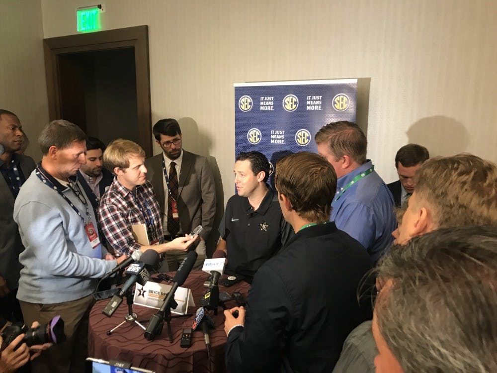 ​Vanderbilt Men's Basketball Coach Bryce Drew addresses the media at SEC Tipoff '18