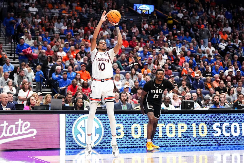 NASHVILLE, TN - MARCH 16 - Auburn’s Chad Baker-Mazara (10) during the game between the #12 Auburn Tigers and the Mississippi State Bulldogs at Bridgestone Arena in Nashville, TN on Saturday, March 16, 2024.

Photo by Zach Bland/Auburn Tigers
