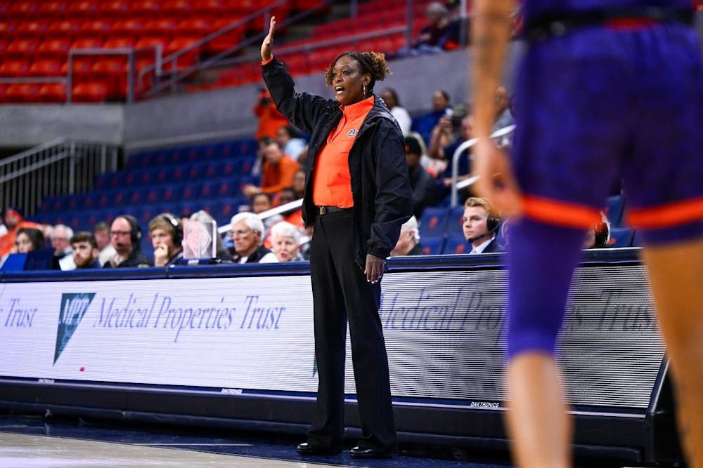 <p>AUBURN, AL - NOVEMBER 30 - Head Coach Johnnie Harris during the game between the Auburn Tigers and the Clemson Tigers at Neville Arena in Auburn, AL on Thursday, Nov. 30, 2023.</p>