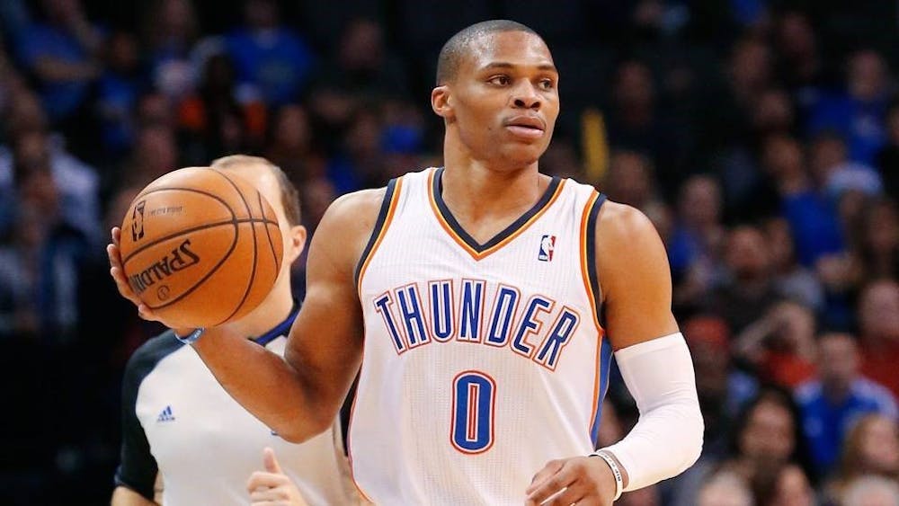 <p>Russell Westbrook has been the key to the Oklahoma City Thunder’s playoff push</p>