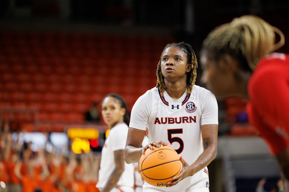 DeYona Gaston (5) prepares to shoot a free throw after being fouled against by Ole Miss on Nov. 2, 2025. Photo by Estela Munoz | The Auburn Plainsman