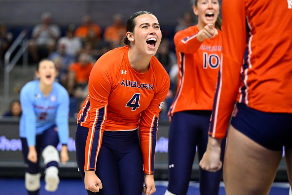 AUBURN, AL - SEPTEMBER 09 - Auburn Libero Fallan Lanham (4) during the game between the Auburn Tigers and the Mercer Bears at Neville Arena in Auburn, AL on Saturday, Sept. 9, 2023.Photo by Jamie Holt/Auburn Tigers