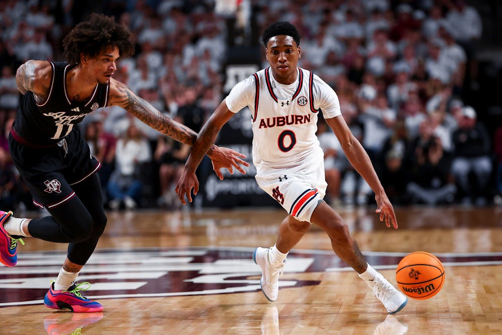 COLLEGE STATION, TX - MARCH 04 - Auburn's Tahaad Pettiford (0) during the game between the #1 Auburn Tigers and the #23 Texas A&M Aggies at Reed Arena in College Station, TX on Tuesday, March 4, 2025.

Photo by Zach Bland/Auburn Tigers