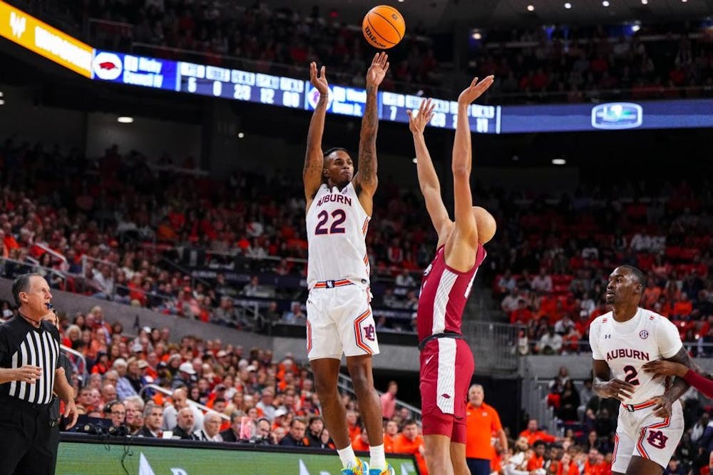 Allen Flanigan (22) during the Game between the #13 Arkansas Razorbacks and the #22 Auburn Tigers at Neville Arena in Auburn, AL on Saturday, Jan 7, 2023.
Zach Bland/Auburn Tigers