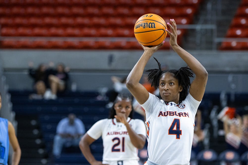 Auburn Women's Basketball guard Kaitlyn Duhon sets up a shot for her team, earning them more points in the game. 

Gracie Murray, The Auburn Plainsman