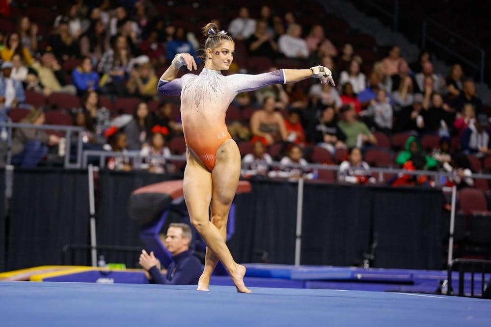 Auburn’s Cassie Stevens competes on the floor exercise during an NCAA gymnastics meet on Saturday, Jan. 7, 2023, in Las Vegas. (Photo by Stew Milne/AU Athletics)