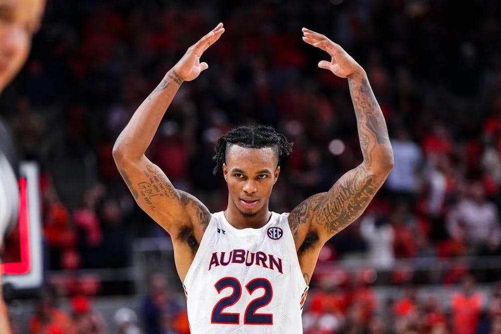 Allen Flanigan (22) during the Game between the #13 Arkansas Razorbacks and the #22 Auburn Tigers at Neville Arena in Auburn, AL on Saturday, Jan 7, 2023.
Zach Bland/Auburn Tigers