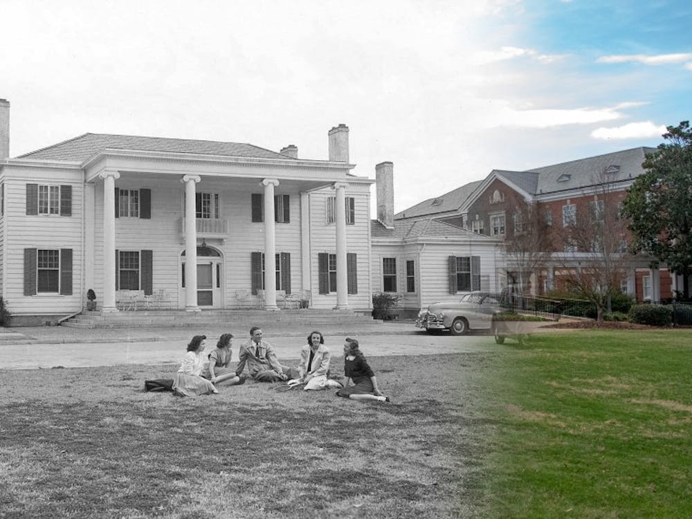 The lawn of Cater Hall then and now. Adam Brasher