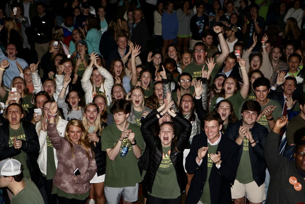 Students support the new elected SGA members during callouts on Tuesday, Feb. 4, 2020, in Auburn, Ala. 