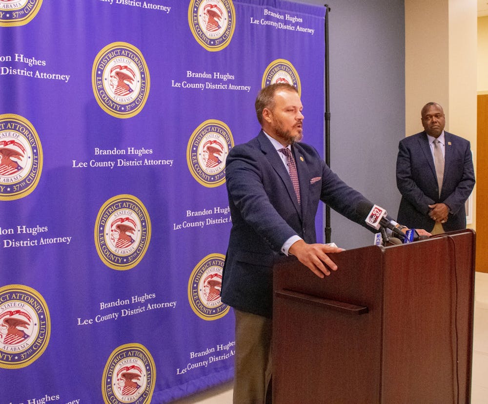 Lee County District Attorney Brandon Hughes holds a press conference on the Aniah Blanchard case. Dec. 2, 2019. 