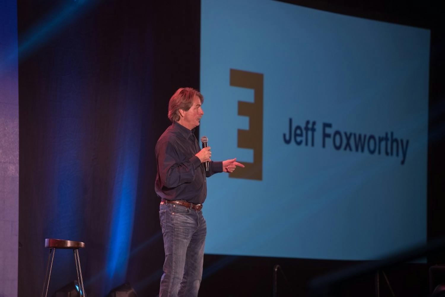 Jeff Foxworthy speaks at the kick-off event for Emerge, the comprehensive leadership program that replaced Freshman Leadership Programs, in Auburn, Ala., on Sunday, Aug. 27, 2017.
