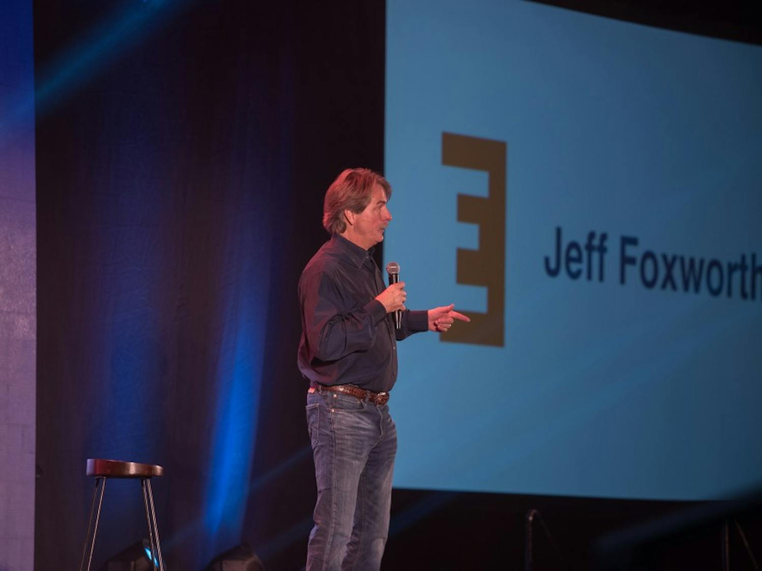 Jeff Foxworthy speaks at the kick-off event for Emerge, the comprehensive leadership program that replaced Freshman Leadership Programs, in Auburn, Ala., on Sunday, Aug. 27, 2017.