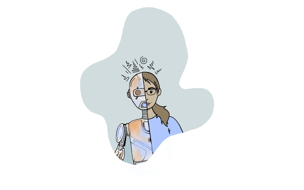 <p>Half girl, half robot in a bubble.</p>