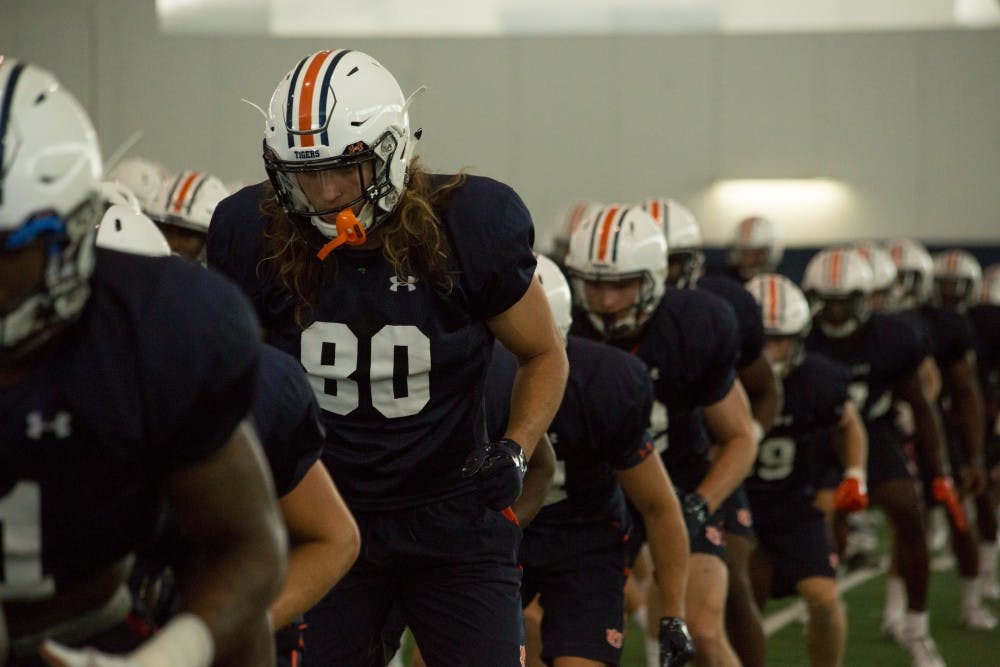 Sal Cannella (80)&nbsp;during football practice on Wednesday, August 2, 2017 in Auburn, Ala.&nbsp;