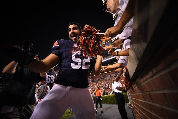 Nick Brahms (52) after Auburn's 49-10 win over Mississippi State on Sept. 30, 2017, at Jordan-Hare Stadium in Auburn, Ala.