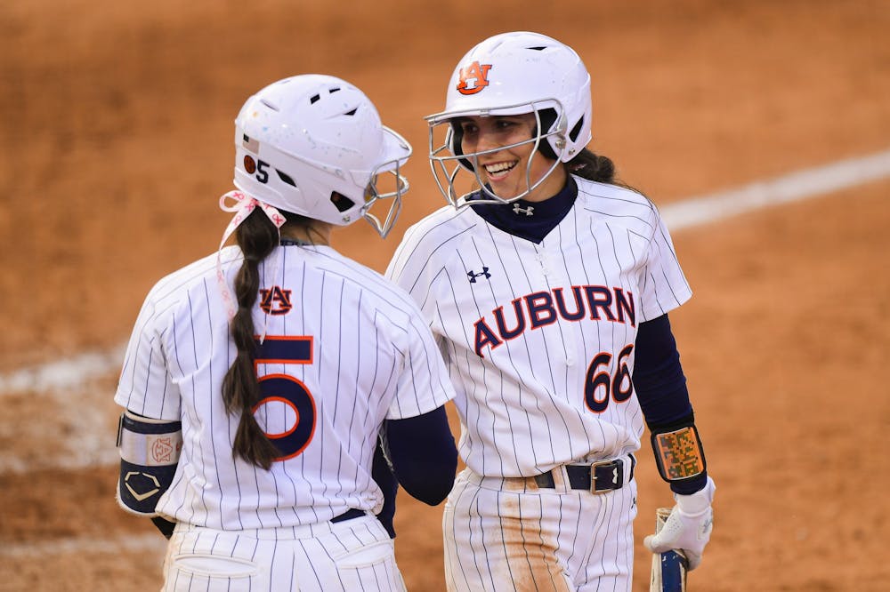 <p>Auburn Tigers Tyler King (66) reacts after scoring during the game between Auburn and Kennesaw State at Jane B. Moore Field on Mar 21, 2021; Auburn, AL, USA. Photo via: Shanna Lockwood/AU Athletics</p>