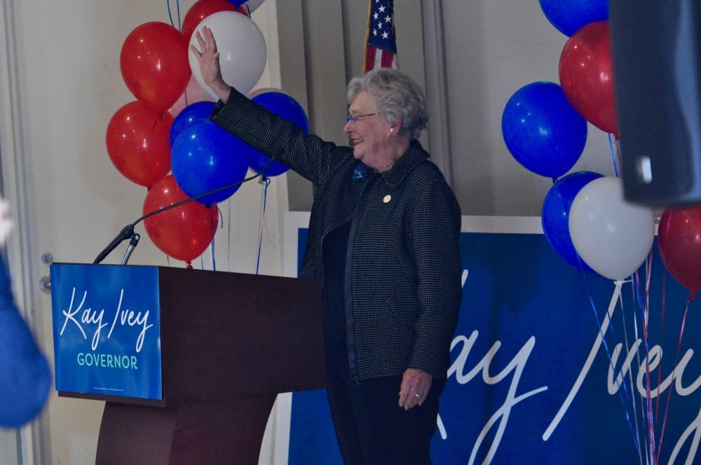 Governor Kay Ivey campaigning at the Red Barn on Saturday, Oct. 27, 2018 in Auburn, Ala.