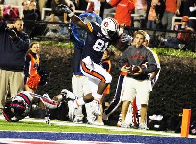Auburn's Terrell Zachery scores Auburn's last touchdown against Ole Miss Saturday. (Todd Van Emst / Auburn Media Relations)