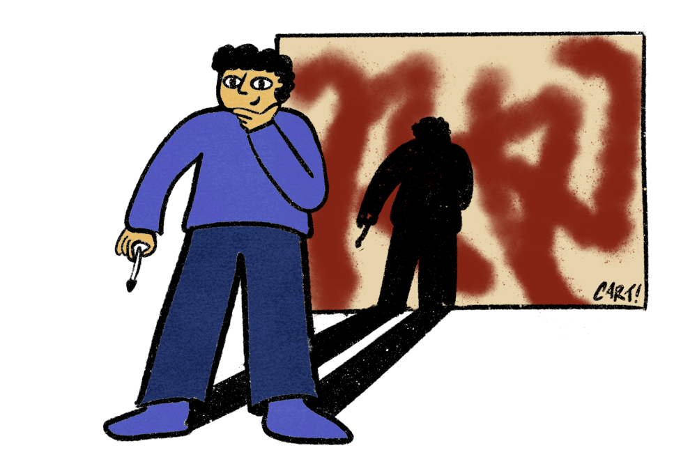 <p>Artist casts a shadow on his own painting. </p>